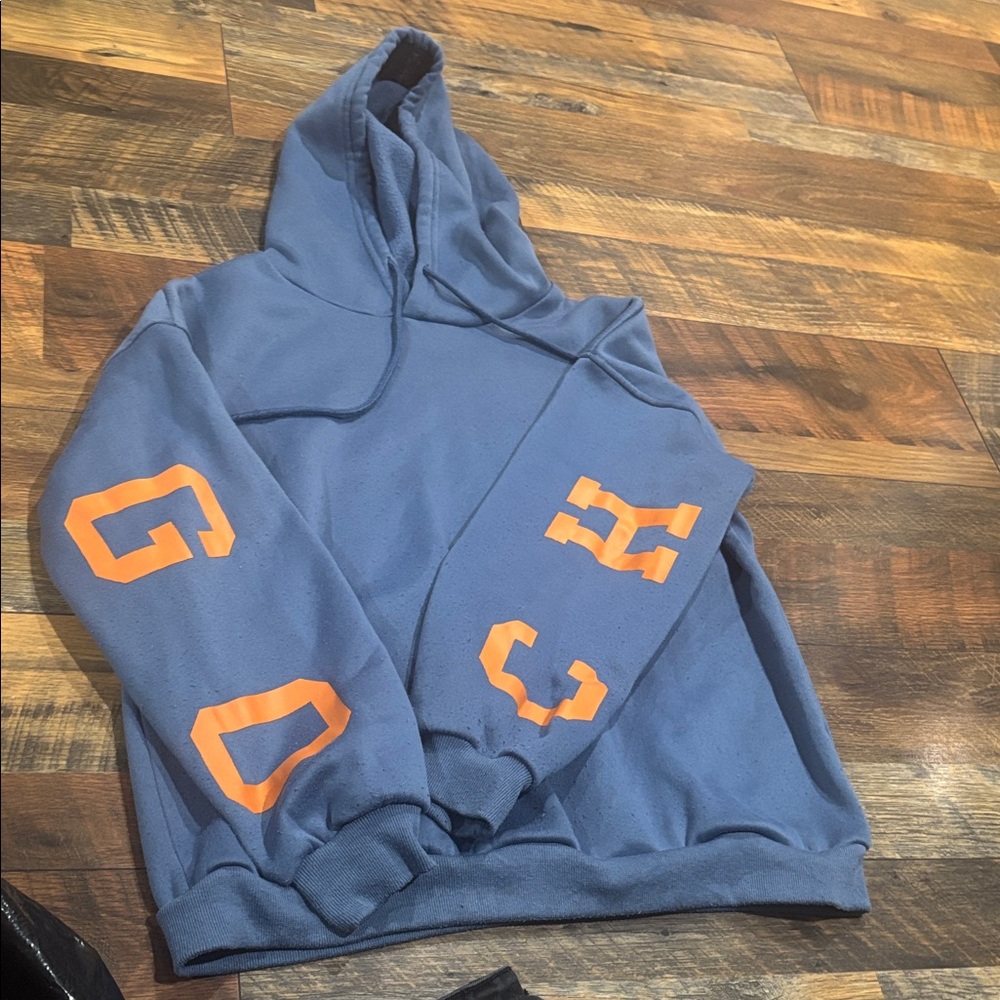 SHEIN Blue Hoodie with Orange Lettering